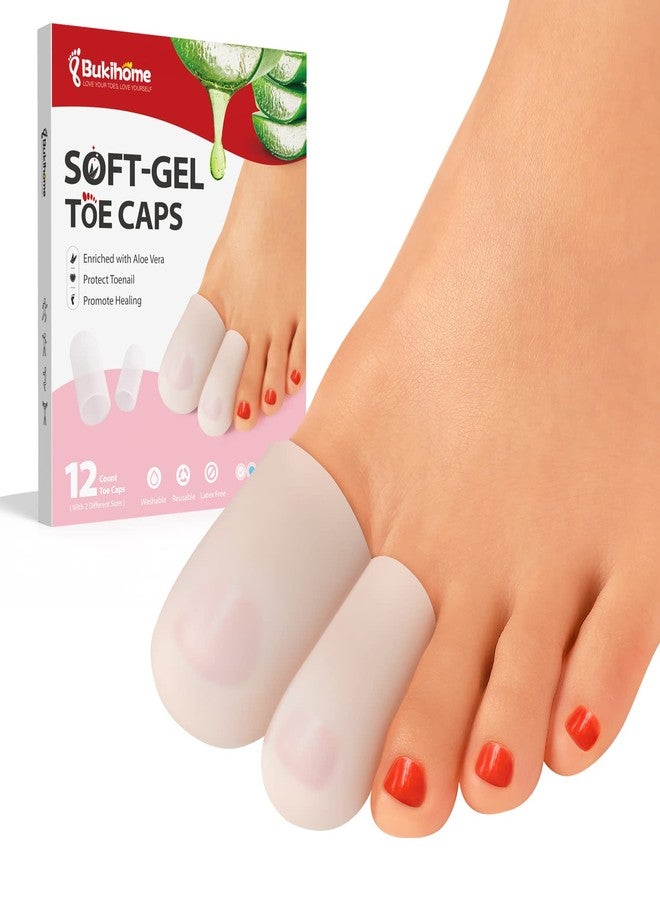 Bukihome Silicone Toe Protectors - 12 Pack Gel Toe Sleeves Toe Protectors - Toe Caps with Aloe Vera Essential Oils - Toe Cushions for Pain Relief, Toe Protection for Corns, Calluses (8L + 4S) - Image 1